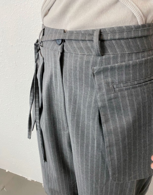Grey Stripe Slack with Patched Pocket #250304